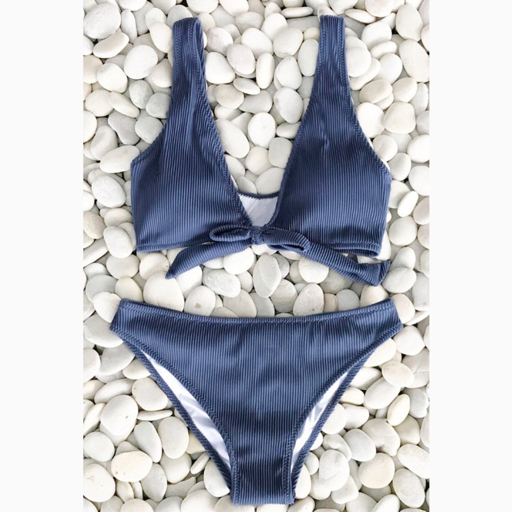 CUPSHE NAVY BLUE DEEP LOVE SOLID BIKINI SET
